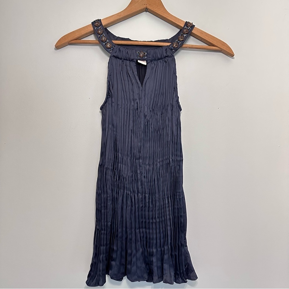 Sundance Nightfall Pleated Beaded Sleeveless Top Dark Blue Size XS